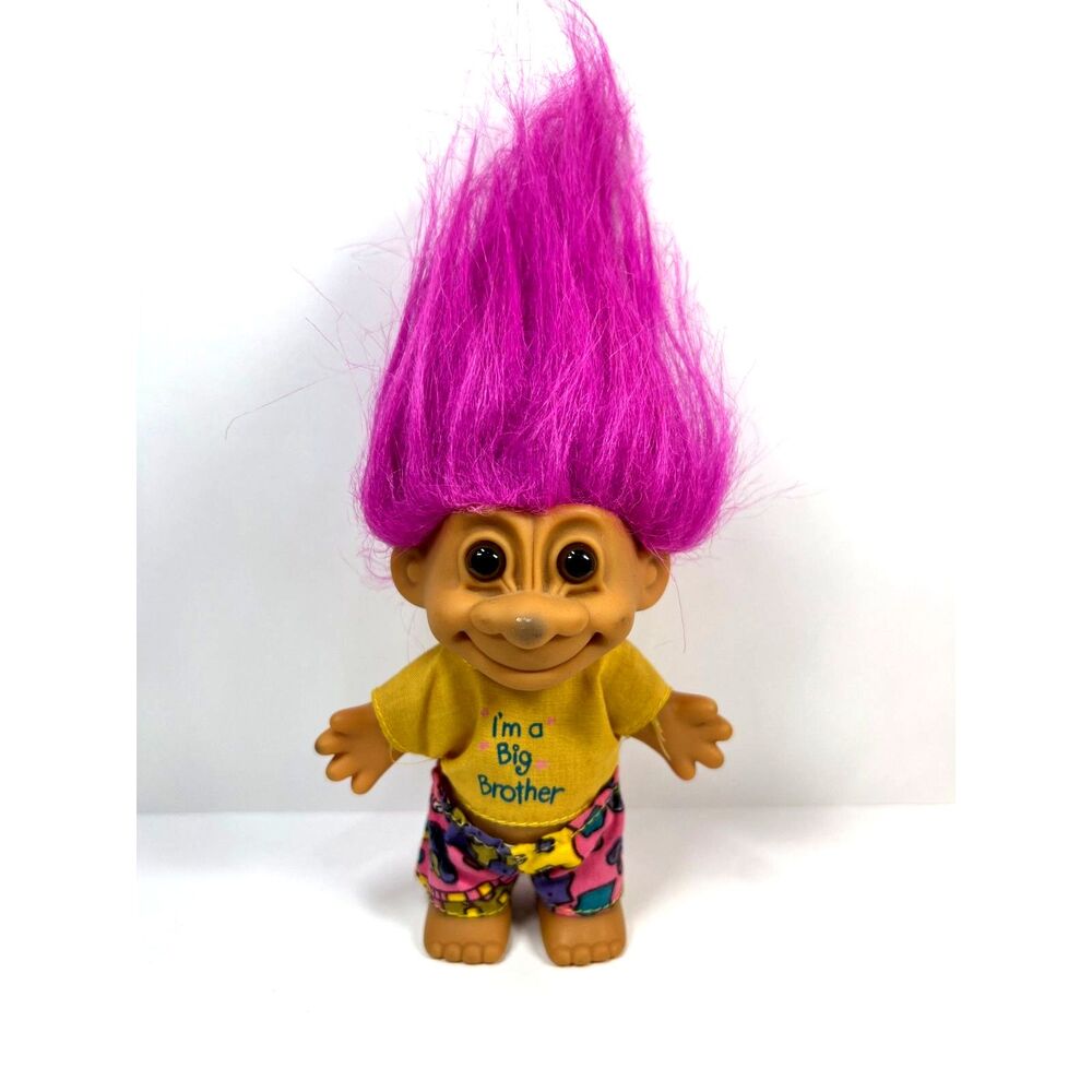 Russ Berrie Troll Doll Big Brother Outfit 1990s Vintage Pink Hair Clothes 5” Toy